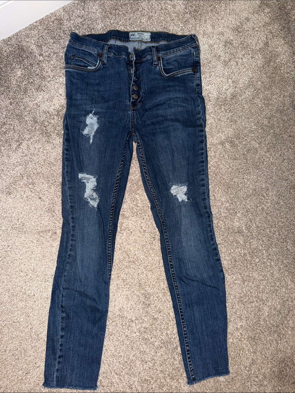 Free People Dark Wash Distressed Skinny Jeans